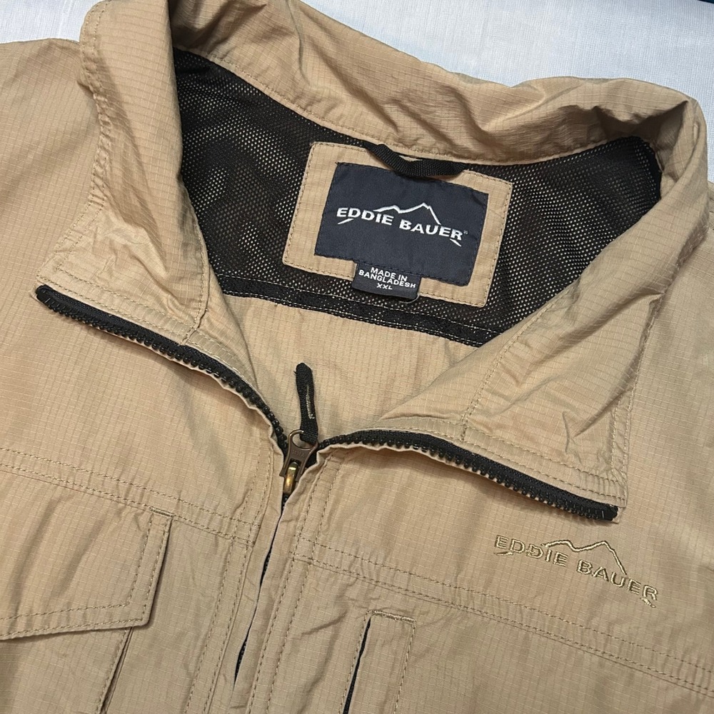 Eddie Bauer Utility Jacket Mens XXL Tan Ripstop Multi Pocket Mesh Lined Field